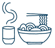 Hot drink with a bowl of noodles